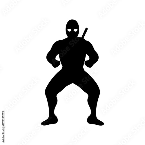 Ninja silhouette, black ninja, martial arts icon, vector ninja character