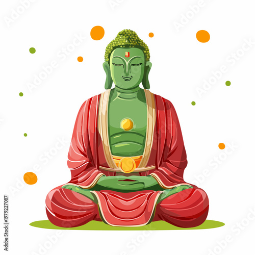 Green buddha meditating with calm expression meditation spiritual religion