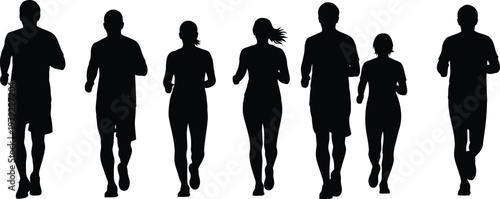 Running people silhouette fitness jogging exercise sport activity flat vector