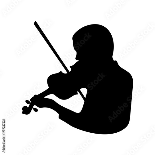 Black silhouette of violinist playing music, musician icon, musical symbol, vector illustration