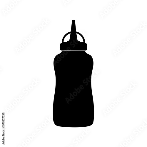 Black squeeze bottle, condiment dispenser, kitchen icon, vector illustration