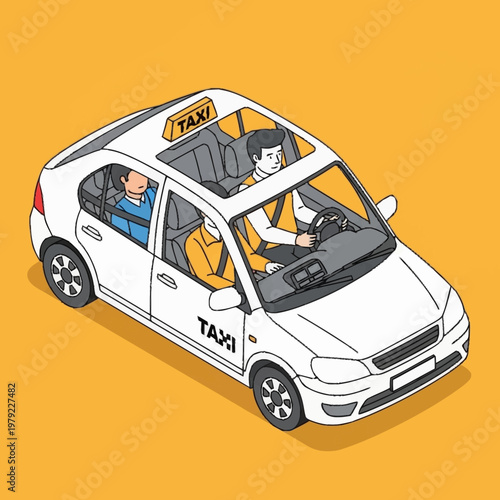 A cartoon illustration of a taxi ride.