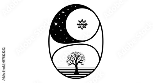 Yin Yang Tree Symbol Design.