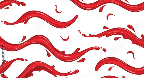 Red Liquid Splash Seamless Pattern Vector Illustration with Dynamic Fluid Waves Sauce or Paint Background Design