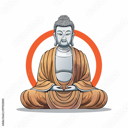 Buddha statue in meditation with orange circle cross legged meditation