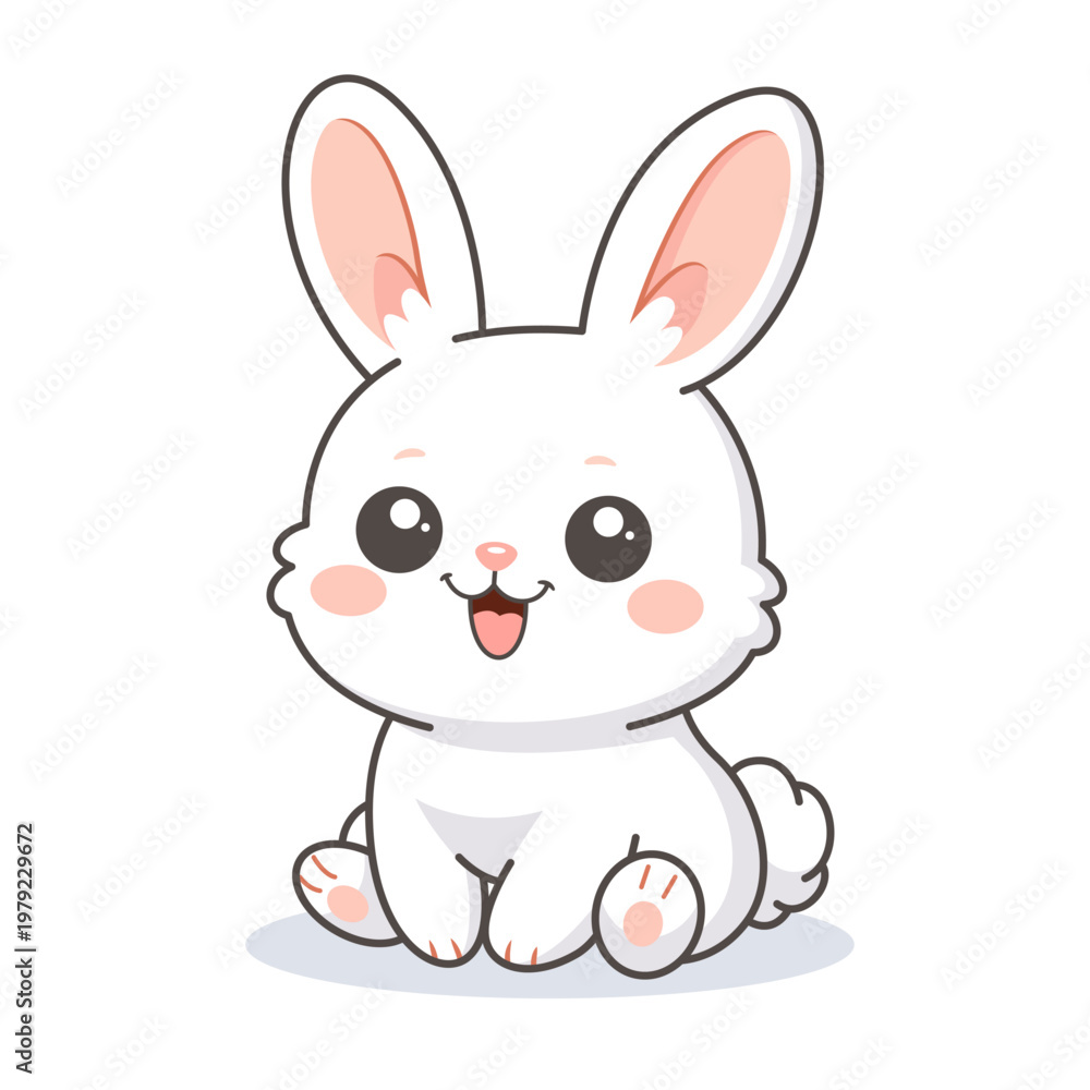 Obraz premium Cute Sitting Bunny Kawaii Rabbit Cartoon Character Illustration