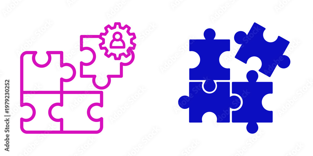 Fototapeta premium Puzzle Pieces with User Gear and Solution Icons, isolated on transparent background
