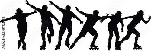 Captivating silhouettes of dynamic inline skaters showcasing agility, speed, and recreational athleticism with fluid motion