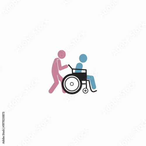Caregiver Assisting Disabled Person in Wheelchair, Healthcare Support and Disability Assistance Concept Vector