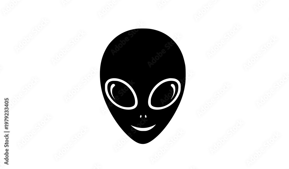 Fototapeta premium Funny alien face silhouette vector illustration in flat black style for sci-fi and playful designs