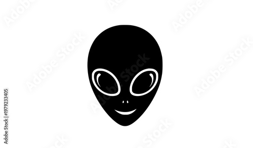 Funny alien face silhouette vector illustration in flat black style for sci-fi and playful designs