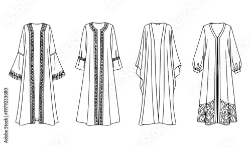 Abaya line icons vector set in minimalist outline style for modest fashion design
