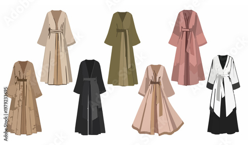 Elegant abaya collection vector set in flat style with modern modest fashion designs
