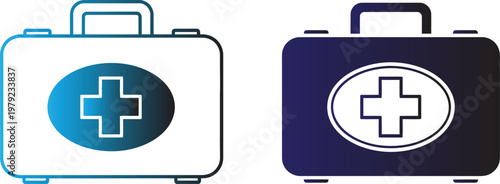 Medical first aid kit vector art two suitcase designs with white cross symbols