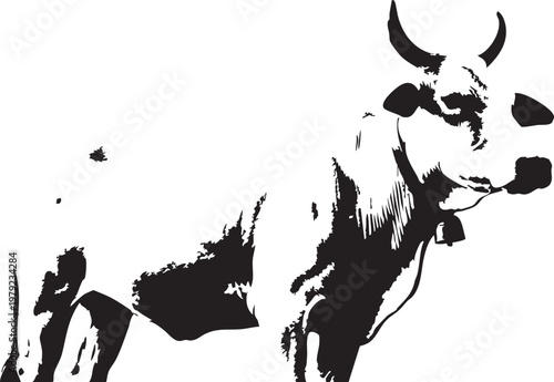 Black and white abstract cow silhouette.