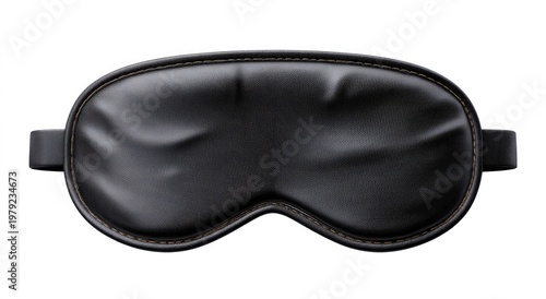 Luxurious black eye mask with textured surface and stitching for sleep