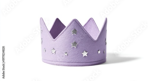 Soft purple fabric crown with small silver stars, on white