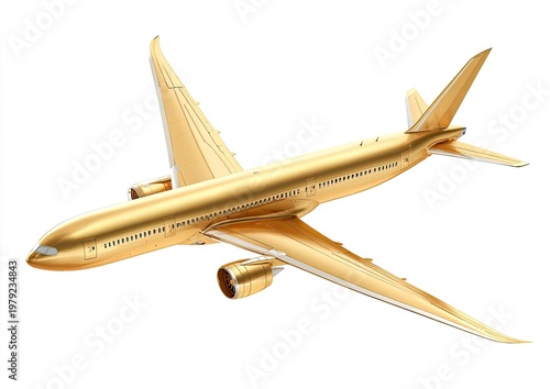 Gleaming golden airplane against a stark white background, symbolizing luxury