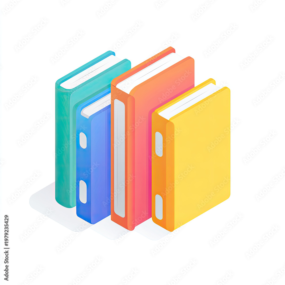 Fototapeta premium Four colorful books aligned diagonally on a white background