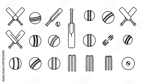 Cricket bat line icon set sports vector collection transparent