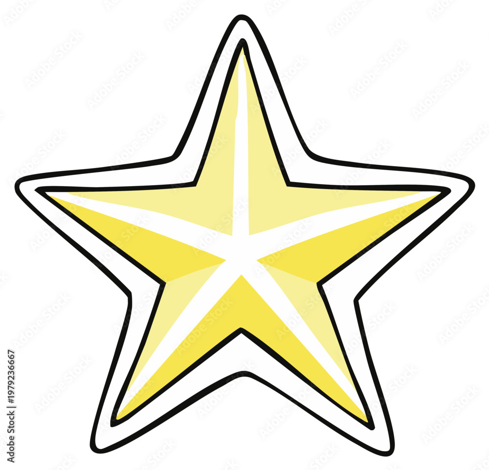 Obraz premium Cartoon star with yellow gradient and black outline, isolated illustration