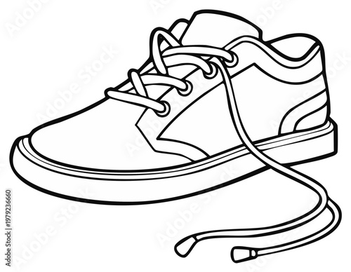 Line Art Illustration of Athletic Shoe with Untied Laces for Coloring or Design Projects