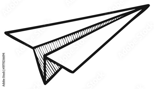 Black and white sketch of a paper airplane in flight, symbolizing creativity and imagination