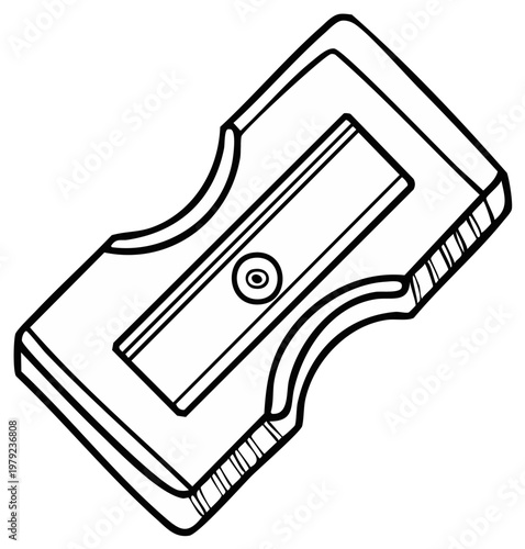 Handheld Pencil Sharpener Line Art Simple Illustration Office or School Supply Tool for Sharpening Pencils