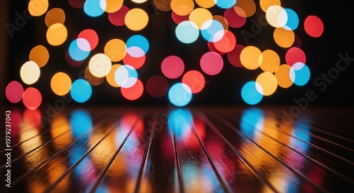 Colorful bokeh light effect with hexagonal shapes and rainbow colors