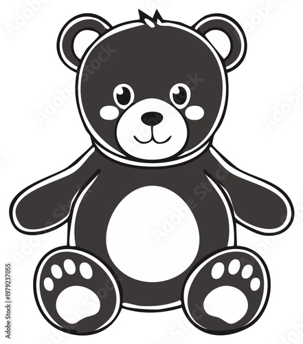Illustration of a Cute Black and White Teddy Bear Sitting