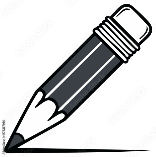 A simple graphite pencil with a grey body and white eraser leaving a black line