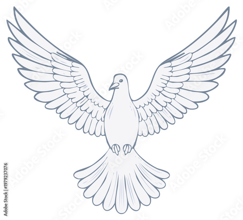 Stylized white dove with open wings in flight, symbolic of peace and freedom