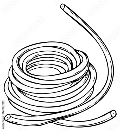 Coiled Plastic Hose Roll Simple Black and White Illustration Plumbing Piping Equipment