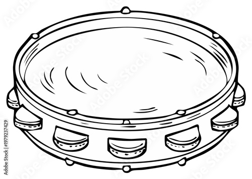 Illustration of a Handheld Tambourine Musical Instrument