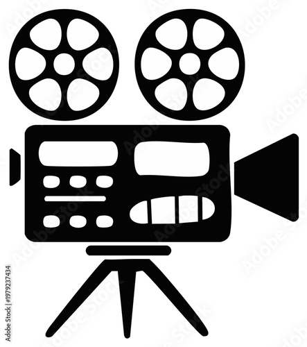 Vintage Film Projector Icon with Two Reels on a Tripod Stand