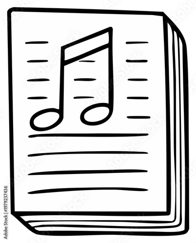 Open Music Book with Notes in Black and White Doodle Style Illustration