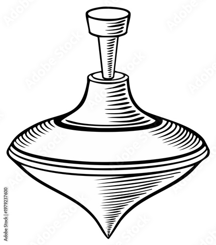 Spinning Top Toy Isolated Drawing Style, Old Traditional Toy for Children, Kids, Nostalgic Childhood Game