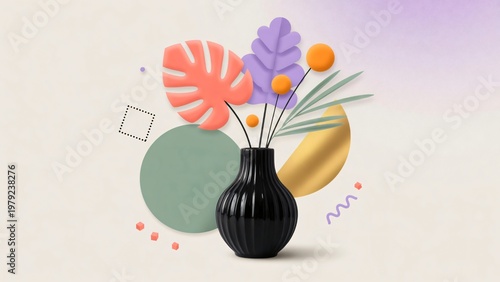 Piccolo robot amichevole che annaffia una pianta olografica digitale.