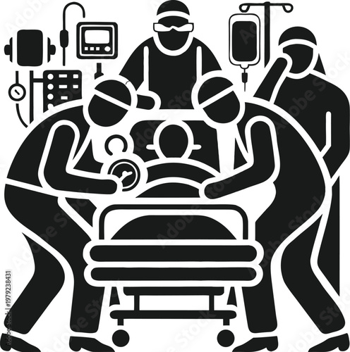 Emergency Surgery Medical Team Silhouette Vector Minimal Doctor Healthcare Scene Clean Modern Isolated Transparent Background Premium Stock Illustration Design