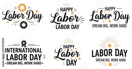 Labor day typography collection festive designs for celebrating workers' holiday