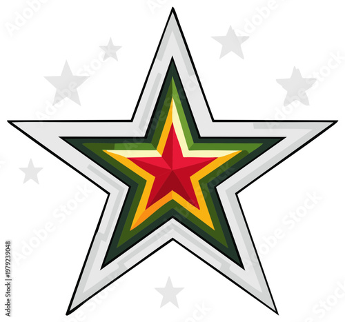 Layered Starburst with Red Center and White Outline