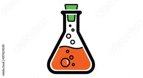 Illustration of a conical flask with orange liquid and green stopper