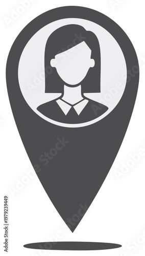 Location marker with silhouette of a person inside a circle symbolizing profile or user identification