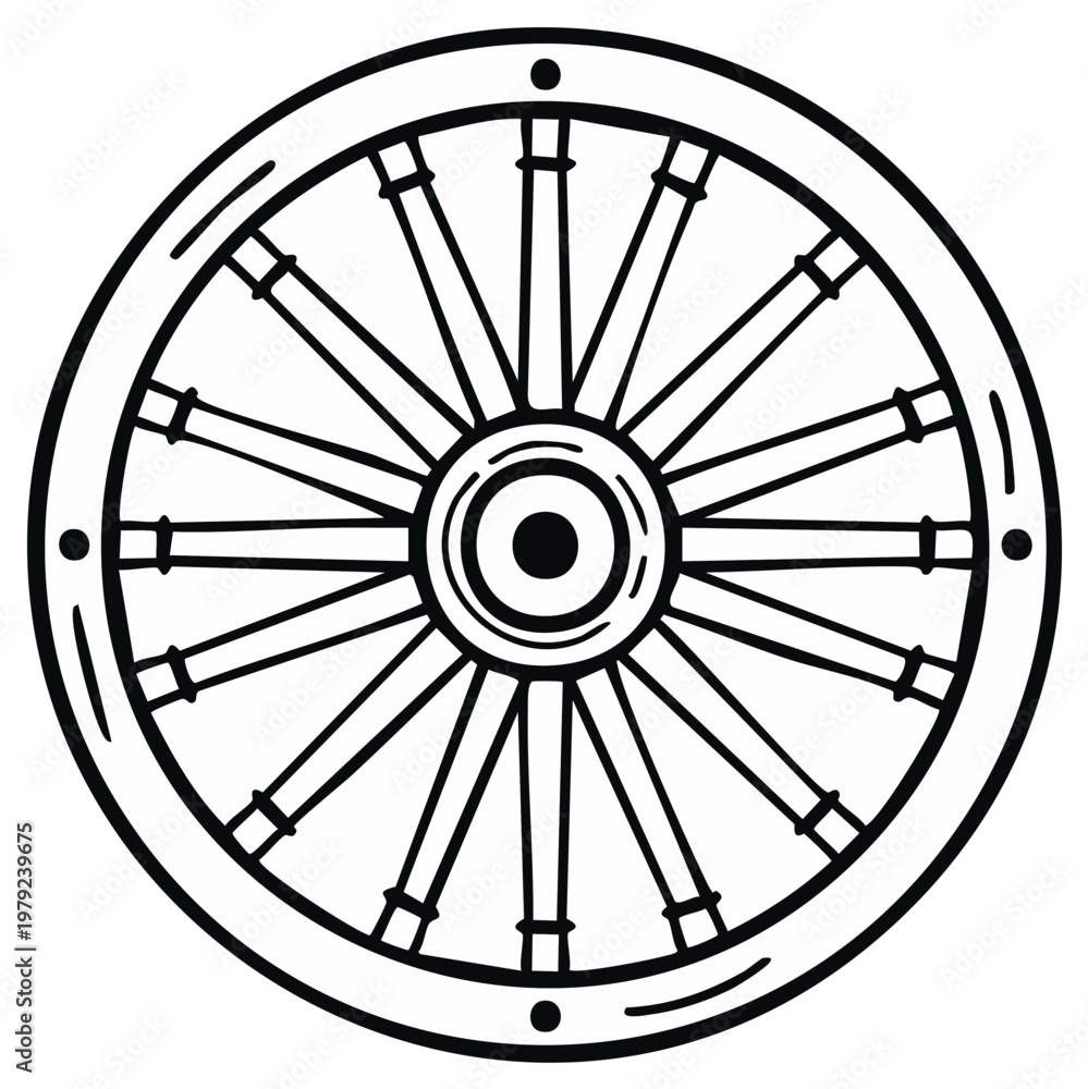 Fototapeta premium Old Wagon Wheel Spoked Wooden Circle Cart Transportation Element Vintage Design
