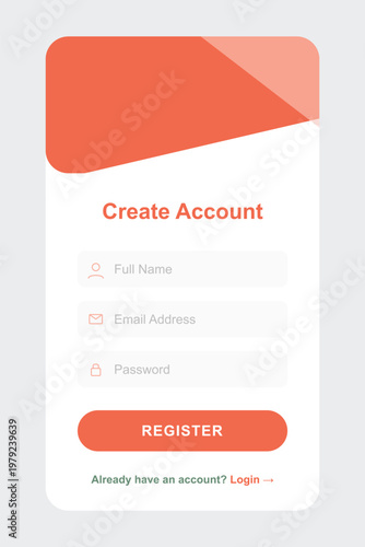 A mobile app registration form with a clean and modern design on a white background