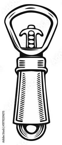 Vintage bottle opener illustration in black and white