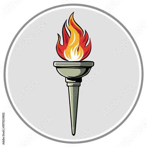 Symbol of a lit torch with a vibrant flame inside a circular frame