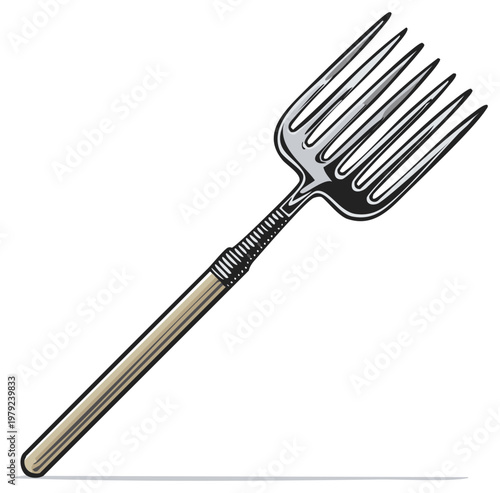 Vintage Agricultural Pitchfork with Wooden Handle and Metallic Tines