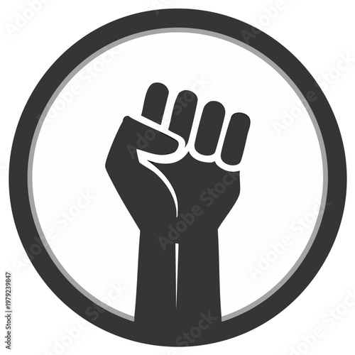 Raised clenched fist symbol of protest and power black vector icon illustration