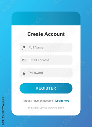 A person registering for an account on a mobile device with a blue background